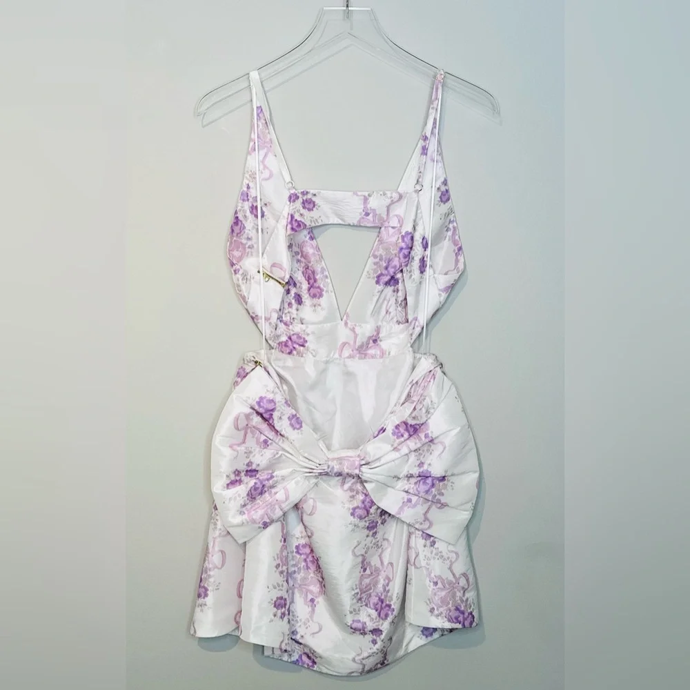 LoveShackFancy Till French Lilac White Sateen Bow Back Dress Size 12 NWT - Picture 5 of 16